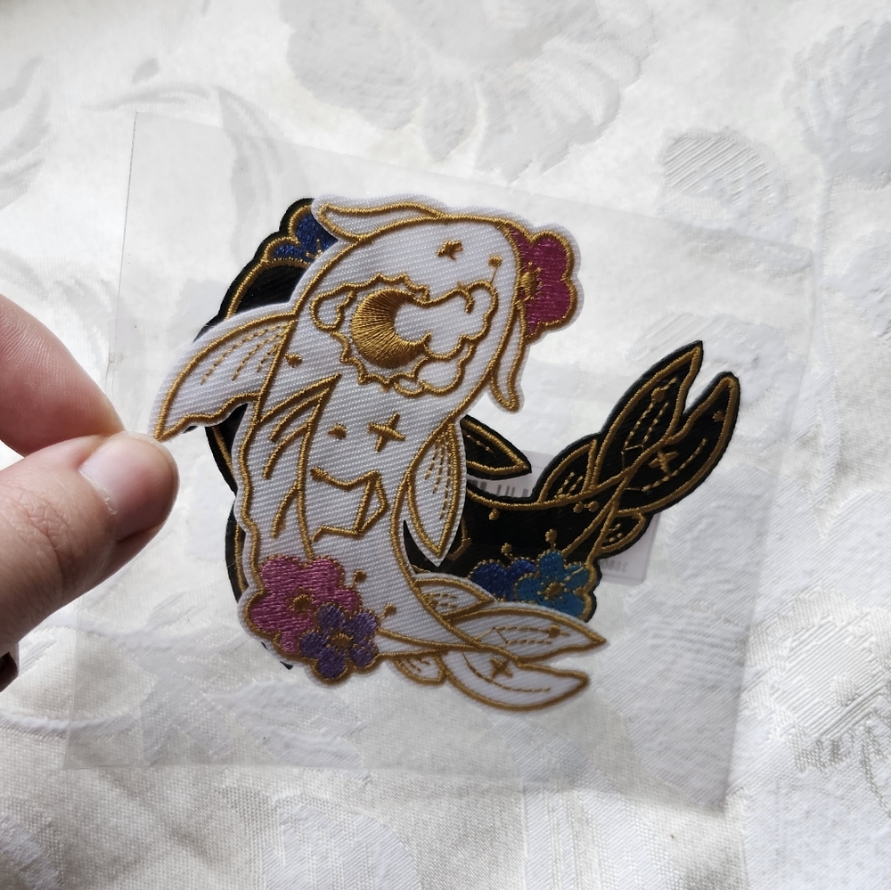 Koi Fish Black White Floral Asian Art Patches 2‎ count